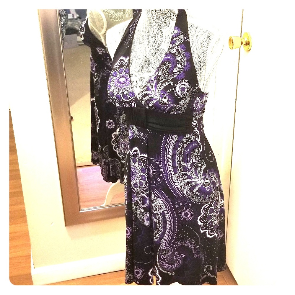 Black and purple short halter dress